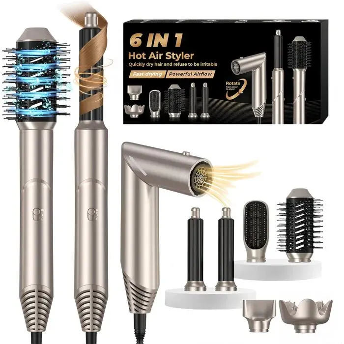 Air Styler 6 En 1 Air Brush Brosse Chauffante Brushing Sèche-Cheveux Avec Diffuseur 6 En 1 Brosse Soufflante Airstyler Boucleur A