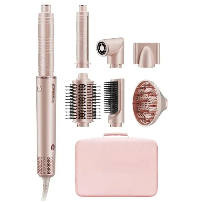 Air Styler 7 en 1 Sèche-Cheveux Ionique avec Diffuseur Coiffage Auto Ions Boucleur Auto Brosse Soufflante Sans Dommages Rose
