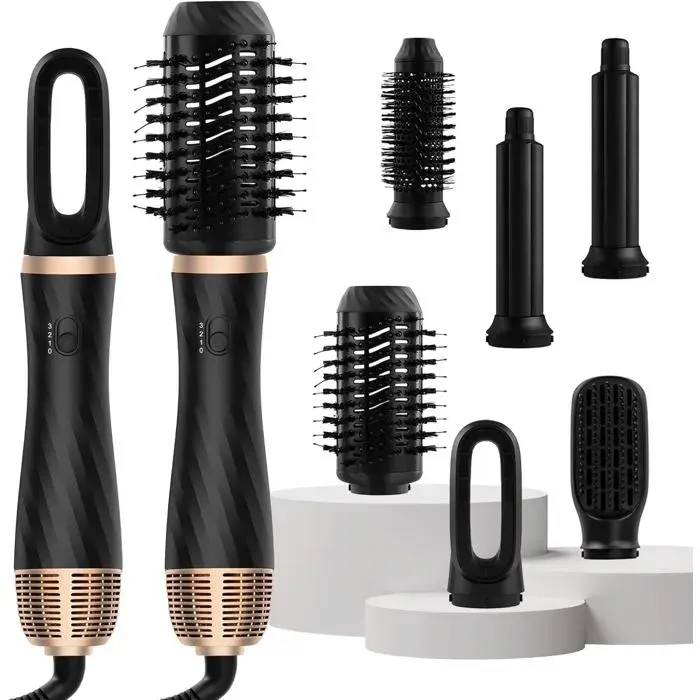 Air Styler Air Brush 6 en 1Airbrush Sèche-CheveuxTempérature Vitesse vent RéglableBrosse seche cheveuxAvec 6 AccessoiresBrosse
