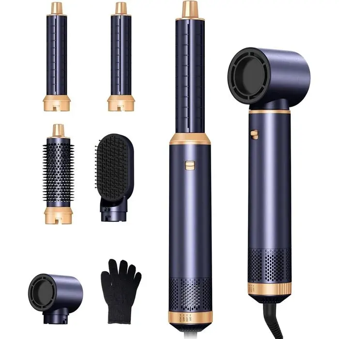 Air styler airbrush 5 en 1 1000W sèche-cheveux ionique brosse soufflante avec 30mm boucleur pour cheveux secs/lissés/bouclés