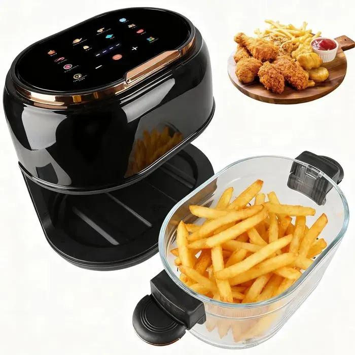 Airfryer 5L Friteuse À Air Chaud 9 En 1 Avec Panier En Verre