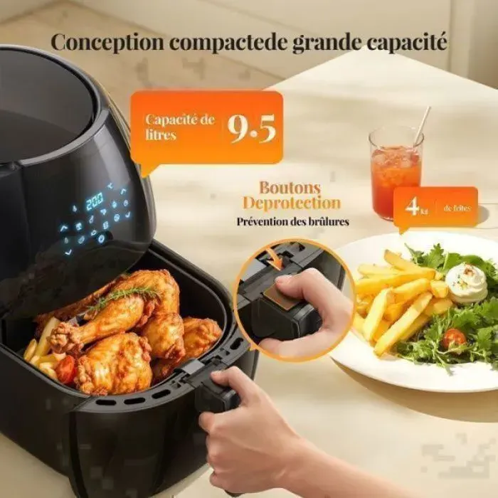 Airfryer chaud domestique 95L 2000W 8 menus automatiques température ajustable 80-200°C Air Fryer