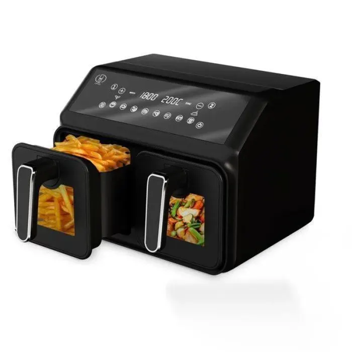 airfryer - friteuse à air sans huile 8l 8L 2200W Double cuve Friteuse à air chaud Fenêtre de visualisation 10 programmes automatiq