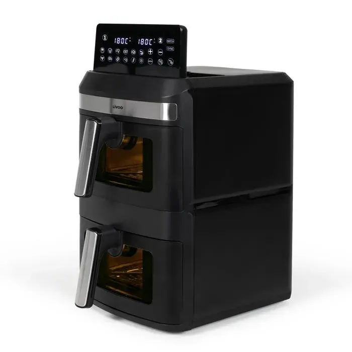 Airfryer - LIVOO - Friteuse à air chaud double bac 13 L - 2 x 6 5 L 2800 W 12 programmes 60-200°C Écran tactile