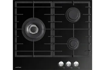 Airlux ATV63TBK - Table de cuisson au gaz - 3 plaques de cuisson - Niche - largeur : 56 cm - profondeur : 48 cm - verre noir — vue 2