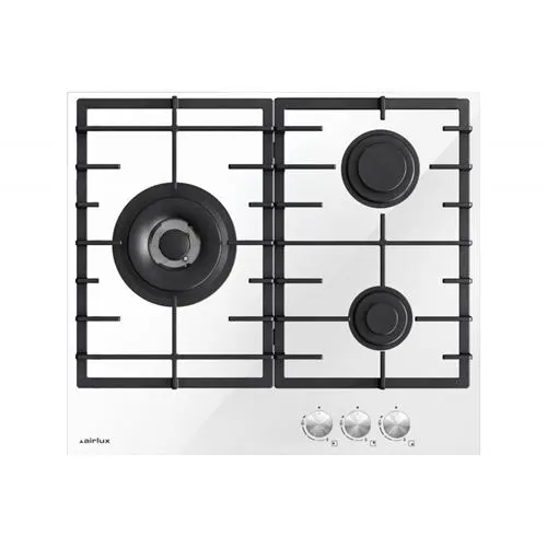 Airlux ATV63TWH - Table de cuisson au gaz - 3 plaques de cuisson - Niche - largeur : 56 cm - profondeur : 48 cm - Blanc verre — coloris Blanche