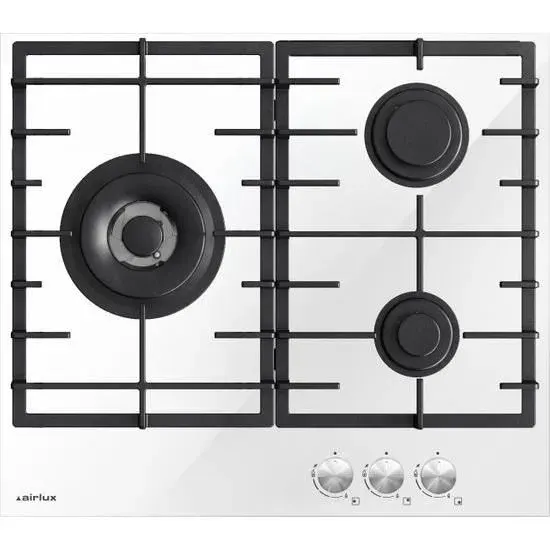 Airlux ATV63TWH - Table de cuisson au gaz - 3 plaques de cuisson - Niche - largeur : 56 cm - profondeur : 48 cm - Blanc verre — vue 3