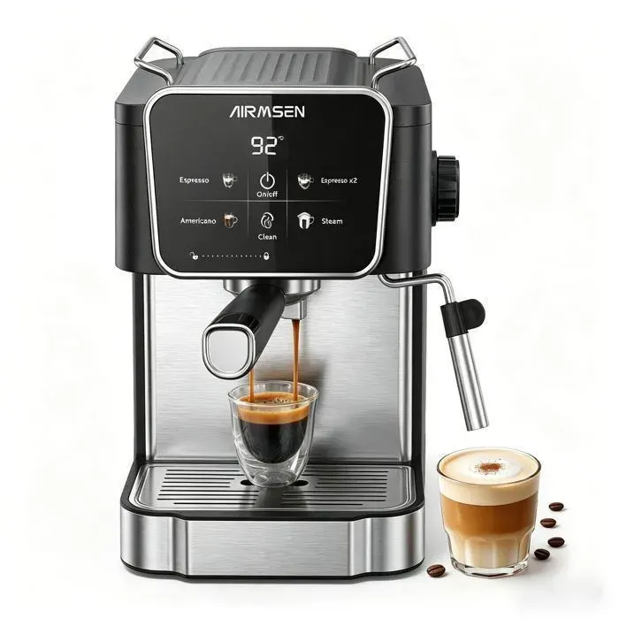 AIRMSEN Machine Expresso à Café Moulu 20 Bar Écran Tactile Pré-Infusion Buse Vapeur Réservoir 18 L pour Cappuccino & Latte