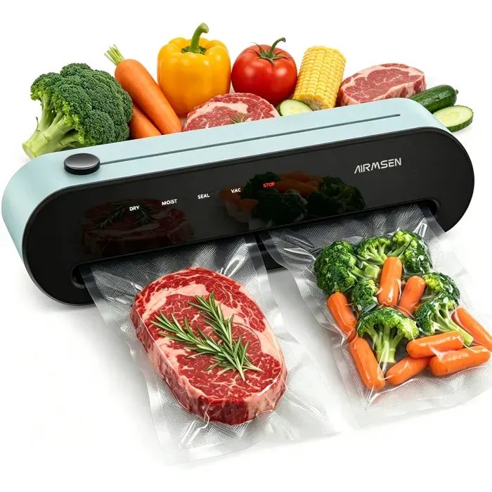 AIRMSEN Machine Sous Vide Alimentaire -60 kPa Modes Sec & Humide Cutter Intégré Aspiration Externe