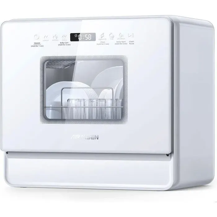 AIRMSEN Mini Lave-Vaisselle sans Raccordement 5 Couverts Sel Adoucissant 9 Programmes Pose Libre Réservoir 5L pour Petite Cuisine