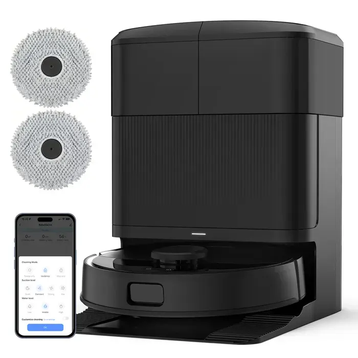AIRROBO M2 Aspirateur Robot Laveur 15 KPa avec Double LiDAR 3D Vidage auto Jusquà 75 jours Séchage PTC à air chaud Lavage à 60°C