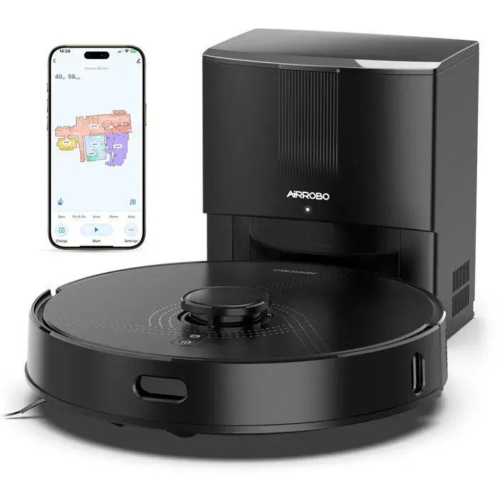 AIRROBO Q20+ Aspirateur Robot avec station de Lavage 8 000 Pa Aspiration Navigation & Cartographie Évitement dobstacles APP