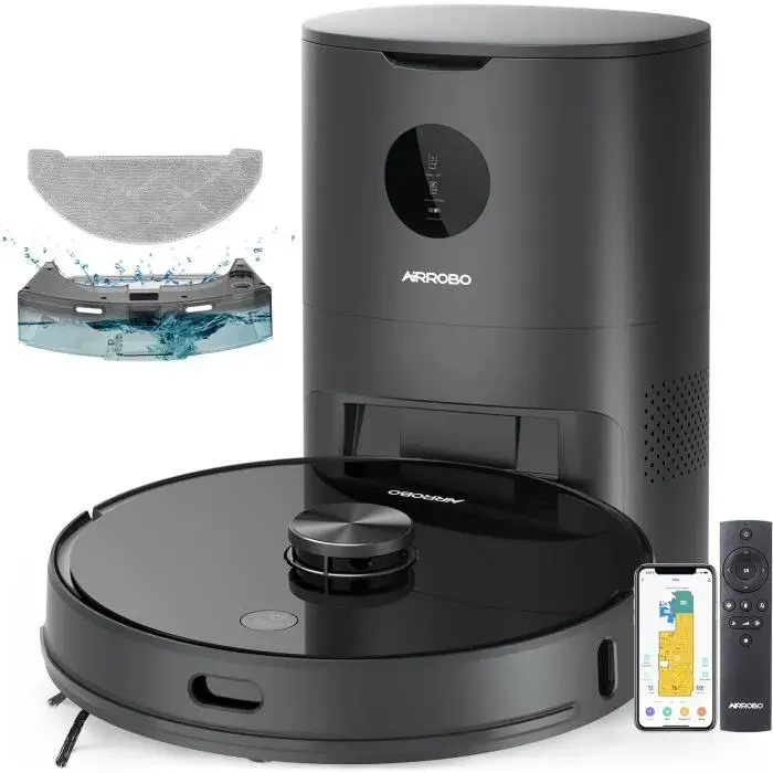 AIRROBO T10+ Aspirateur Robot Laveur avec Station de Vidage- Navigation LDS- 2700 Pa- Spécial Poils dAnimaux Tapis - Connecté