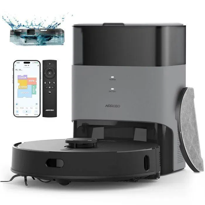 AIRROBO T20 Aspirateur Robot Laveur 8 000 Pa - 35L Capacité du Collecteur 3200mAh - Idéal pour Poils dAnimaux Surface 200㎡ - Noir