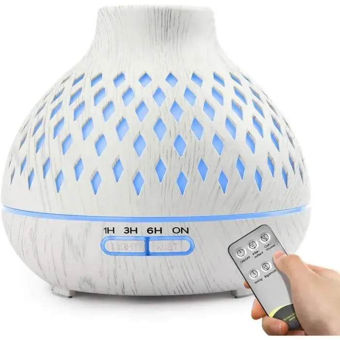 AISTUO Diffuseur dhuiles essentielles & Humidificateur ultrasonique 400 ml — 7 LED blanc