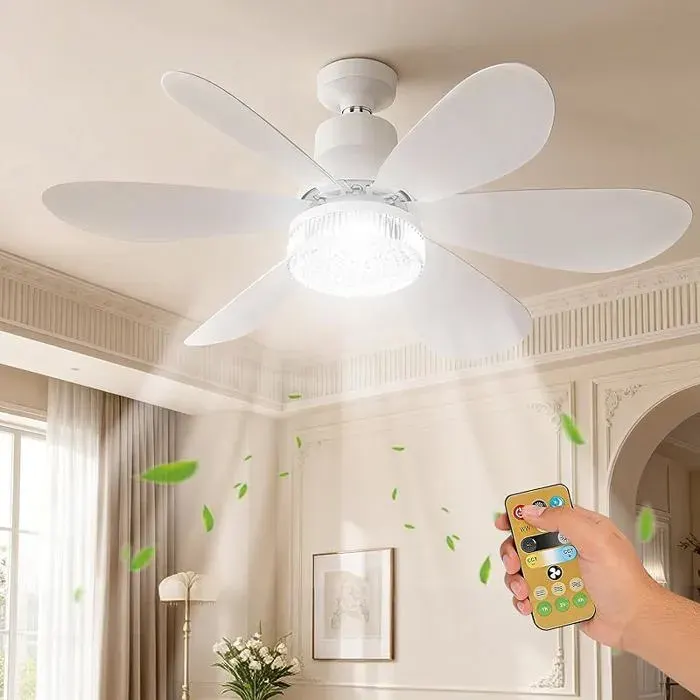 AKOFIC Ventilateur de Plafond avec Lumière et Telecommande Ø52cm LED Plafonnier Dimmable Ventilateur avec 40W E27 Lampe Blanc