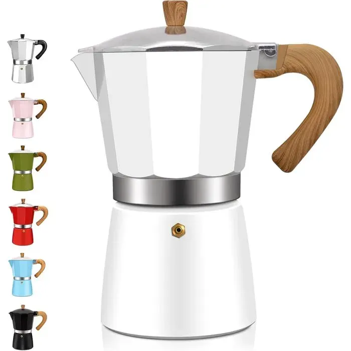 Aluminum Espresso Stovetop Moka Pot Express Coffee Maker Percolator Italian Classic Mocha Coffee Machine 150ml 5oz(Blanc cassé)