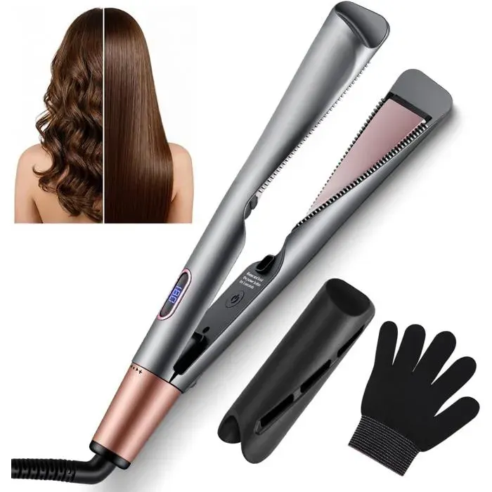 Amoing Fer à Lisser Lisseur Boucleur Cheveux 2 En 1Pro Lisseur à Cheveux Twist Pour FemmeMultistyler LissageTous Types Cheveux
