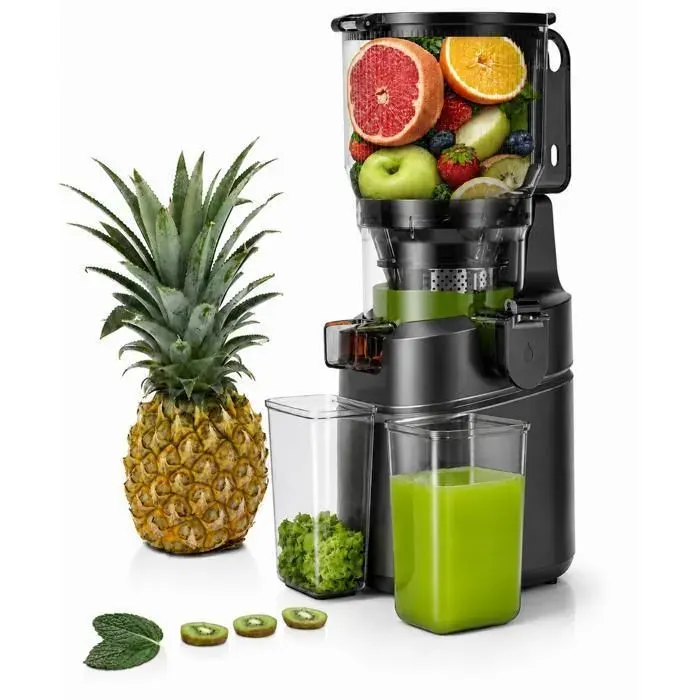 AMZCHEF Extracteur de Jus à Froid pour Fruits et Légumes Grande Ouverture 150mm 250W Triple Filtre Capacité 2L Noir