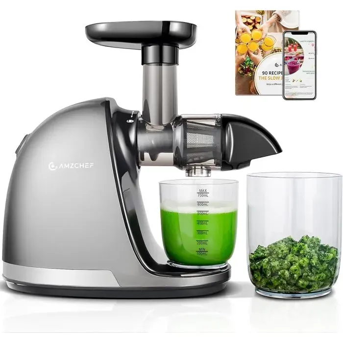AMZCHEF Extracteur de Jus de Fruits et Légumes Automatique avec 2 Tasses et Brosse Jus Frais et Santé sans BPA