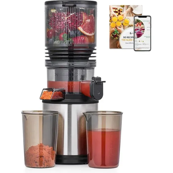 AMZCHEF Extracteur de Jus Fruits et Légumes Grande Ouverture 158mm Triple Filtre Inox 2 L Facile à Nettoyer Argent