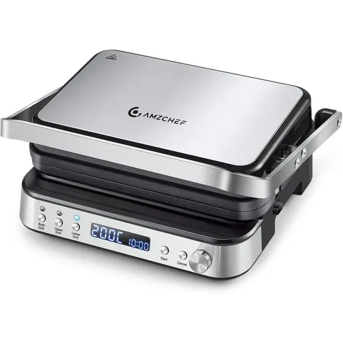 AMZCHEF Gril de contact multifonctionnel 4 en 1 Grille Gaufrier SandwichMaker avec 4 plaques amovibles antiadhesives temps et t