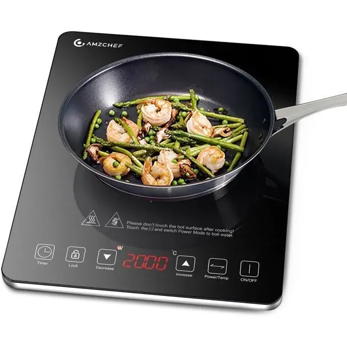 AMZCHEF Plaque induction portable 2000W avec ultra-mince 20 niveaux de puissance minuterie de 3 heures