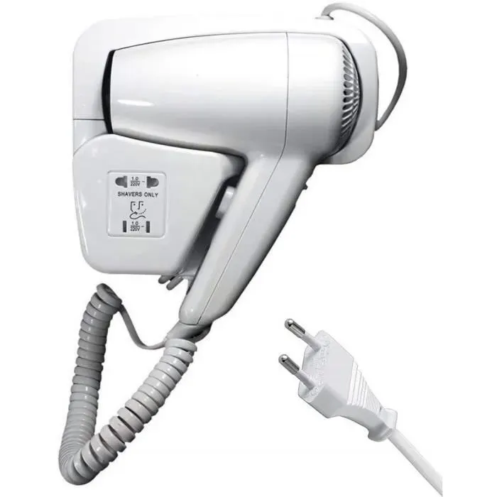 AntDau71® - Sèche-cheveux Phon mural mural pour hôtels palestra salle de bains Spoilats B&B avec prise électrique pour Rasoir
