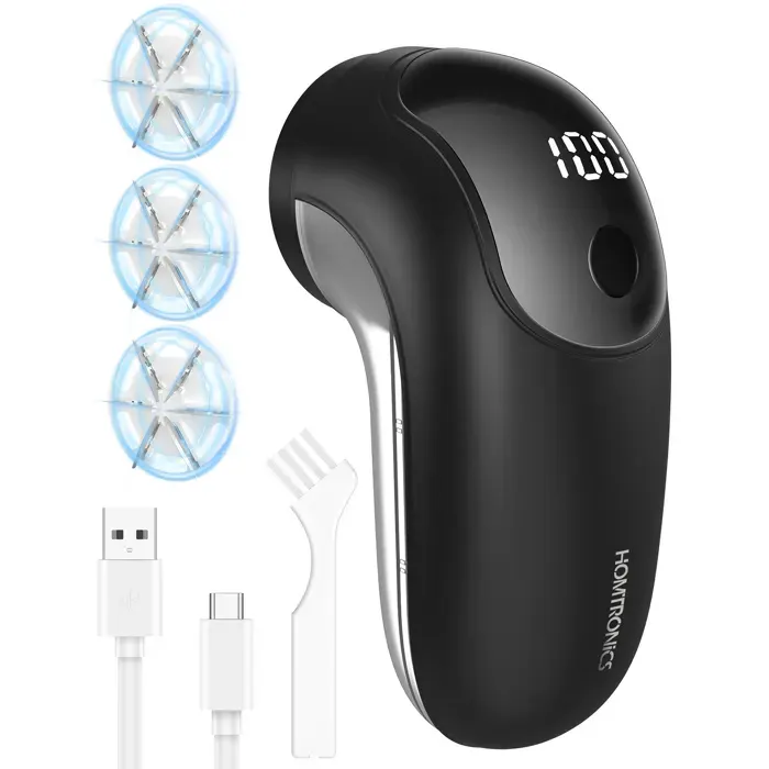 Anti Bouloche Électrique[Type-C+Écran LED] Homtronics Rasoir Électrique à Boulochespour Laine Vêtements Canapés CouverturesNoir