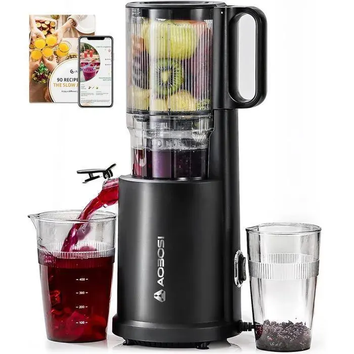 AOBOSI Extracteur de Jus de Fruits et Légumes Vertical 130mm Machine à Jus avec 2 Tasses - Capacité de 1.5 L Noir