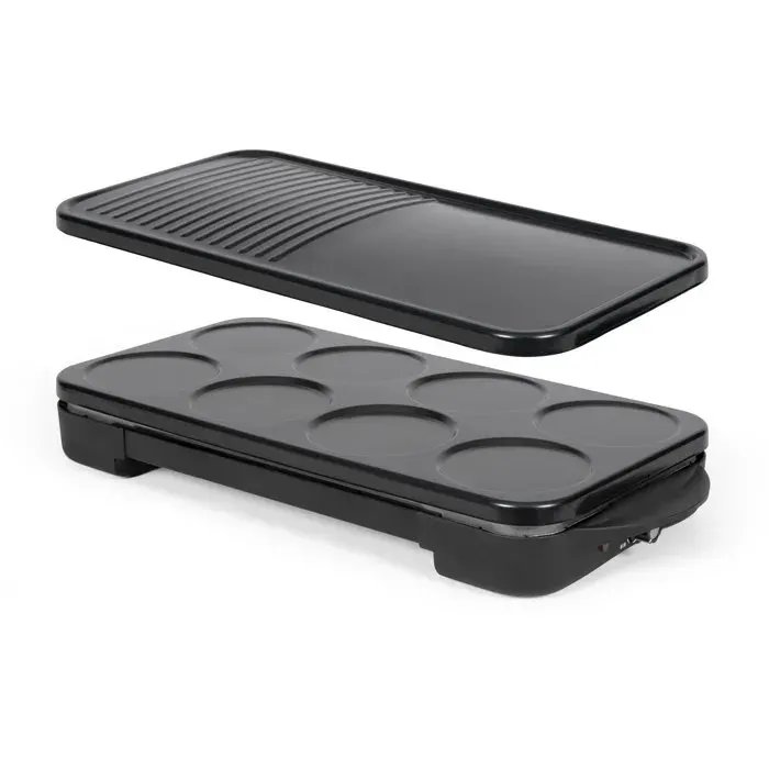 Appareil 2-en-1 crêpière et plancha grill - LIVOO - DOC349N - 1500 W - 8 mini crêpes Ø 115 cm - Sans PFAS - Noir