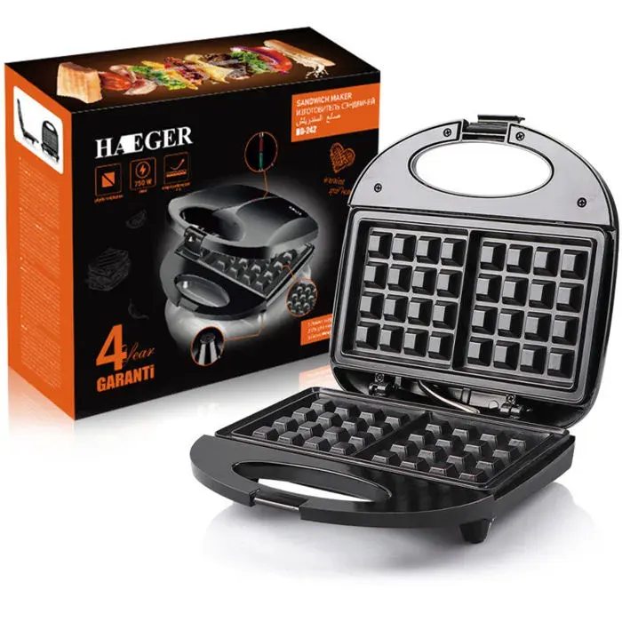 Appareil 3-en-1 Croque Monsieur - Nosheir - 750W - Plaques interchangeables - Antiadhésif - Temps de cuisson rapide