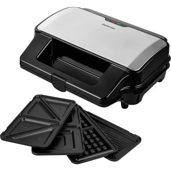 Appareil à croque-monsieur 4 en 1 - SENCOR - SSM 9940SS - 900 W - 4 plaques - Boîtier CoolTouch - Argent