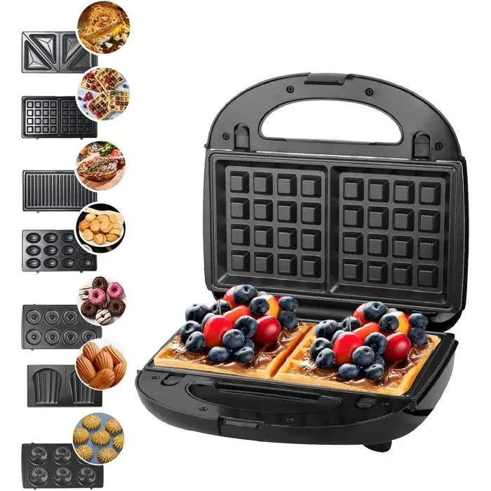 Appareil À Croque Monsieur 7 En 1 Machine À Sandwich Gaufrier Presse À Paninis 7 Plaques Antiadhésives Et Interchangeabl[AA378]