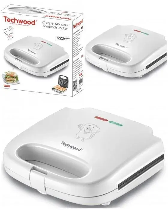 Appareil à Croque-Monsieur - BLANC - 700W - Revêtement antiadhésif - Cuit 2 Croques - Système de verrouillage