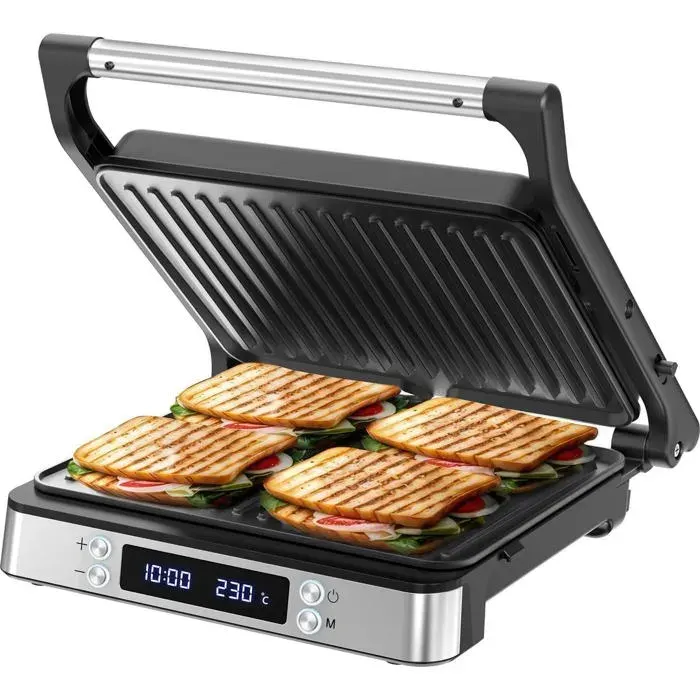 Appareil À Croque-Monsieur Xxl2000WSandwichmakerMachine A Panini3-En-1Gaufrier & Grille De ContactPlaques Antiadhésives — coloris Argent