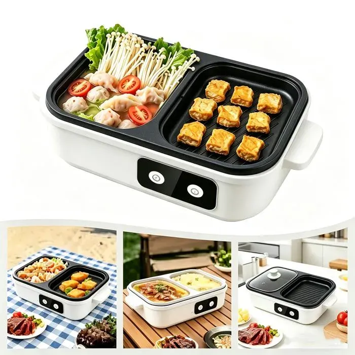 Appareil à fondue 2 en 1 - Fondue électrique Avec grill - 1300W - 1L - Revêtement antiadhésif - Combiner fondue chinoise et barbecu