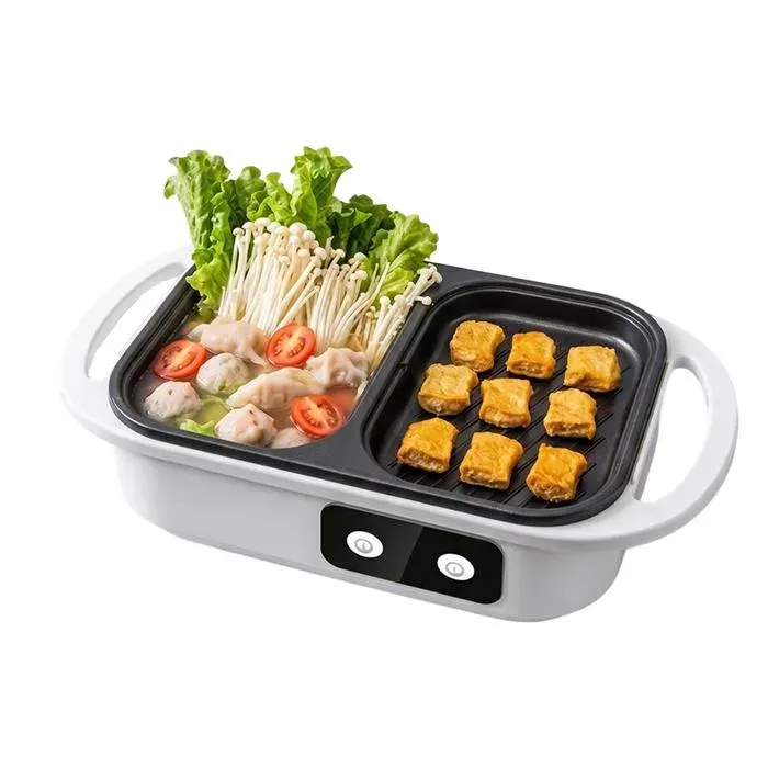 Appareil à Fondue Chinoise Multifonctionnelle avec Grill Grill Électrique Sans Fumée 1300 W avec Marmite Amovible Antiadhésive