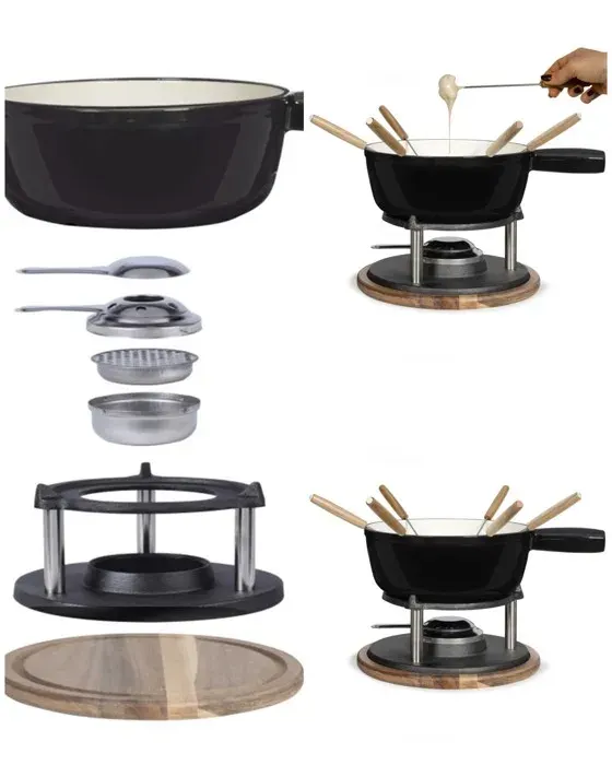 Appareil à fondue électrique Noir avec bol en céramique de 26L Support en acier inoxydable avec plaque chauffante en aluminium
