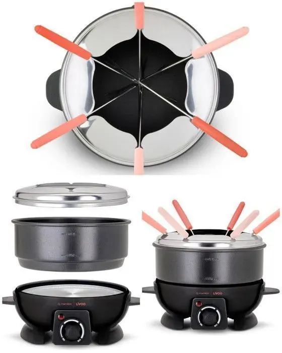 Appareil à fondue - Inox - 16L - 6 personnes - Thermostat réglable - Anti-adhésif