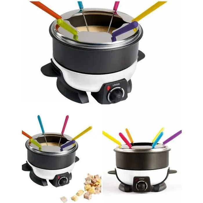 Appareil à fondue - Inox - 6 personnes - Thermo-isolées - Pare-éclaboussures - Anti-adhésif