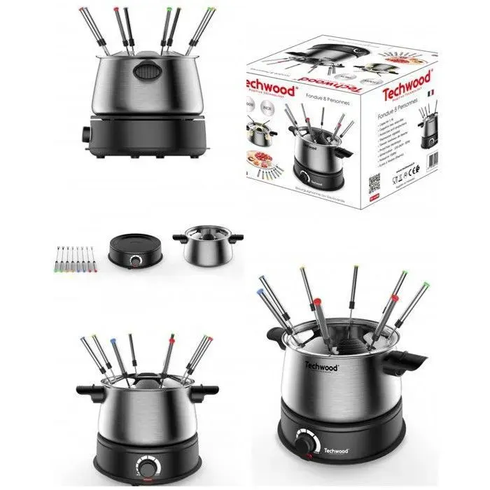 Appareil à Fondue - Inox - 800W - 14L - 8 Personnes - Thermostat Réglable