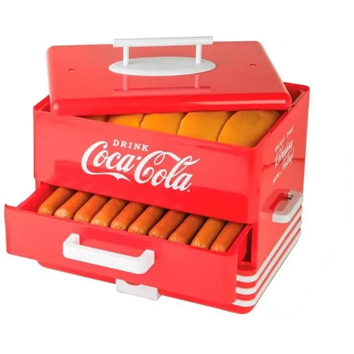 Appareil à hot-dog COCA COLA SHD-80CC - Rouge - 600W - Réglages de chaleur - Bac de cuisson vapeur