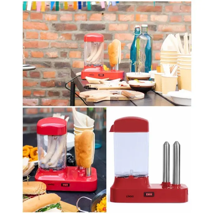 Appareil à hot dog - LIVOO - 340W - Cuisson vapeur - Capacité 6 saucisses - Rouge