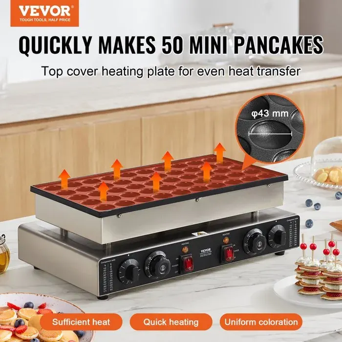 Appareil à Pancake 50PCs 1700 W Crêpière Commerciale 43 mm Appareil à Poffertjes Dorayaki en Acier Inoxydable Antiadhésif Tempér…