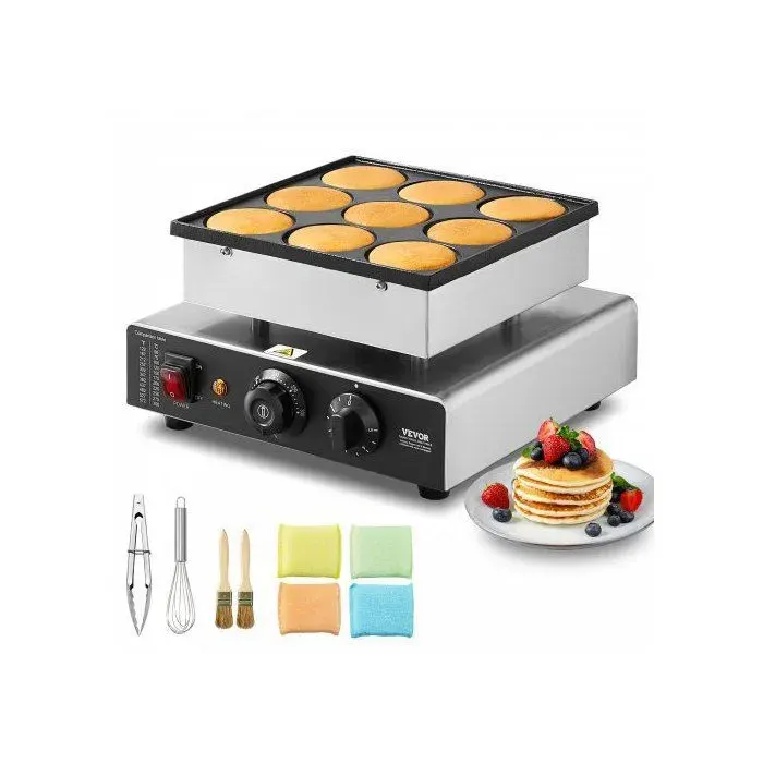 Appareil à Pancake 9PCs 76 mm Crêpière Commerciale 850 W Appareil à Poffertjes Dorayaki en Acier Inoxydable Antiadhésif