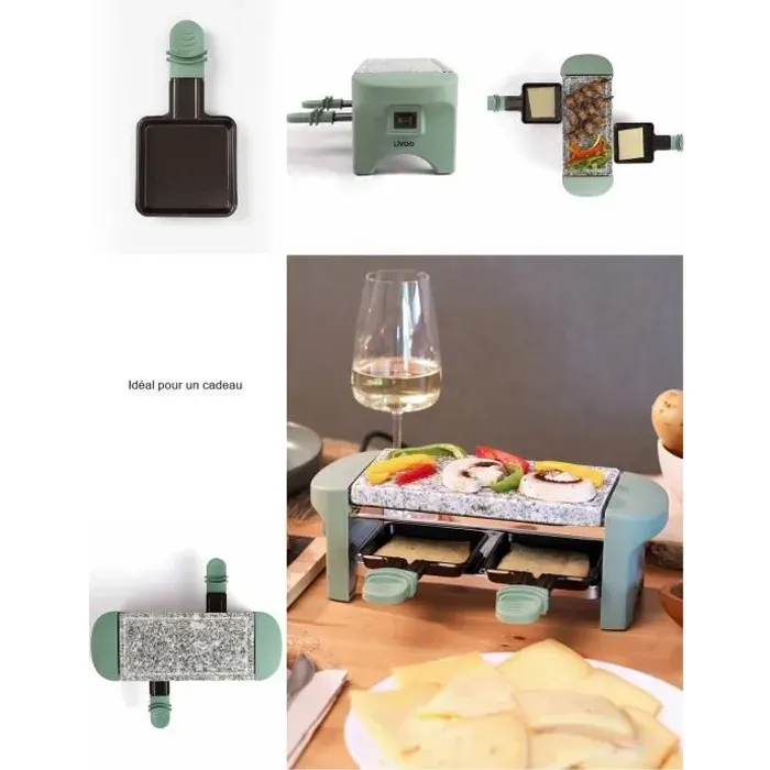Appareil à raclette 2 personnes VERT plateau en granite pieds antidérapants