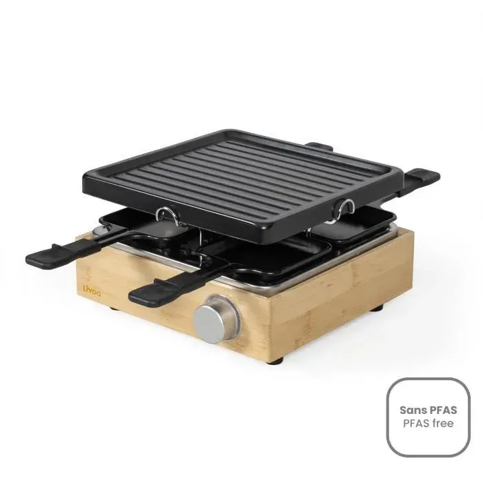 Appareil à raclette 4 personnes - LIVOO - DOC311 - 800W - 4 personnes - Plateau grill amovible antiadhésif - Thermostat ajustable