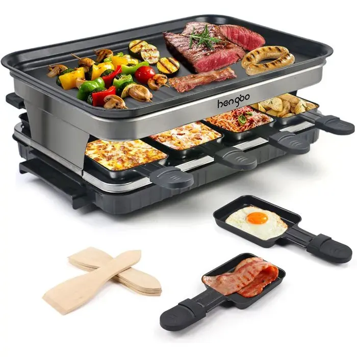 Appareil A Raclette 8 Personnes Service A Raclette Avec Revêtement Anti-Adhésif Plaque De Cuisson 8 Poêlons Antiadhésifs 4 S[PE468]