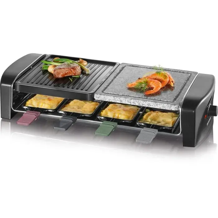 Appareil à raclette 8 personnes - SEVERIN - RG9690 - Plaques de cuisson combinées pierre naturelle + plaque anti adhésive - 1400W